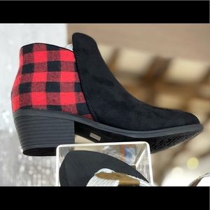 Black & Red Buffalo Plaid Ankle Booties